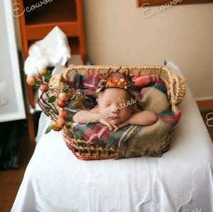 Cesta tejida de mimbre de bambú hecha a mano Retro de nuevo diseño para sesiones de fotos de bebés recién nacidos, cama de madera para dormitorio, accesorios de fotografía para recién nacidos - Product Image 1