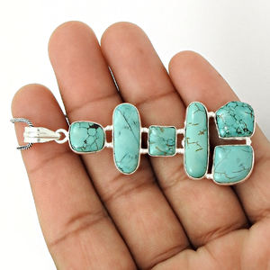Pierre précieuse turquoise naturelle Design unique Collier pendentif délicat de luxe Bijoux en argent sterling 925 estampillés pour elle Vente en gros - Product Image 3
