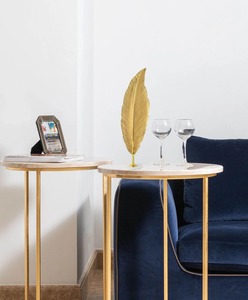 Décoration créative de feuille faite à la main en laiton décoratif supérieur dans la maison et le bureau avec la base de marbre blanc - Product Image 1