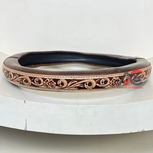 2025 New All Season Hand Tooled Leather Anti-Slip Floral Design Genuine Cowhide Leather <b>Car</b> Steering Wheel Cover <b>Car</b> <b>Accessories</b> - Product Image 1