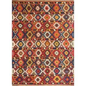 นาเยาบพรมลายเรขาคณิต พรมขนสัตว์ทอแบน สีแดงและสีส้ม พรม 3 มิติสำหรับตกแต่งห้องนั่งเล่นในบ้าน PAEM-814 - Product Image 1