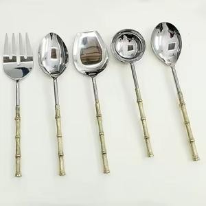 Manche en bois et vadrouille cuillère de service fourchette ensemble Design moderne vaisselle de mariage ensemble de couverts pour la maison et la cuisine - Product Image 5