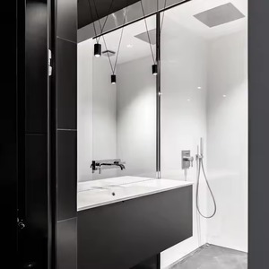 Enbl Customize Own Design Modern Luxury Hotel Grade <strong>Bathroom</strong> Vanity Set With Smart Black Mirror Solid Wood Wall Mount Lacquer