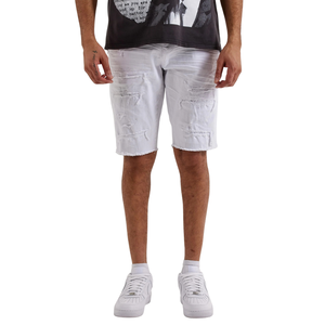 <b>Mens</b> <b>White</b> Distressed Denim Shorts Heavy Ripped Detail Frayed Hem Casual Five Pocket Streetwear Summer 100% Cotton Breathable - Product Image 2