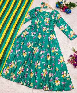 Vente en gros de costume Anarkali à fleurs vert de luxe rayé Dupatta vêtements ethniques indiens d'hiver de haute qualité de style Bollywood pour - Product Image 4