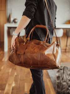 Sac de voyage en cuir véritable tendance personnalisé bagage à main imperméable pour femmes/hommes LTB-0051 polochon avec fermeture à glissière - Product Image 2