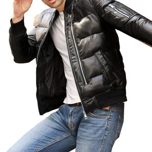 Chaqueta acolchada de cuero de diseñador hecha a mano para hombre OEM estilo de invierno personalizado con cuello levantado tendencia cálida y resistente al viento - Product Image 4