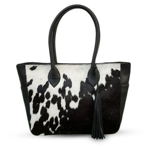 Bolso de cuero de vaca Bolso de mano grande Bolso de hombro Bolso de cuero de vaca real Cuero blanco y negro Pelo en el bolso al por mayor - Product Image 6