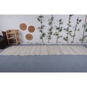 Tapis Moderne Vintage Turc en Laine Écologique Grand Format 3.1 x 12.7 pi Beige à Motif Patchwork à Poils Moyens pour Salle à Manger - Product Image 1