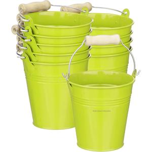 Cubo de cubo de metal galvanizado verde de primera calidad con mango de madera Cubo de maceta de decoración de hogar y jardín multiutilizable - Product Image 1