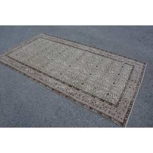 <b>Vintage</b> Turkish <b>Rug</b> Classic Beige Brown 4.8 X 8.9ft Large Area Patchwork Wool with Latex Backing for Hallway or Bedroom - Product Image 4