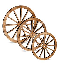 3 piezas de decoración de rueda de carro de madera Old Western Vintage arte rústico colgante decoración de pared Wild West rueda de madera decorativa 3 tamaños DIY - Product Image 1