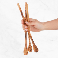 Cuillère à flûte artisanale en bois d'olivier de style méditerranéen ArtisRaw, écologique, naturelle, longue, pour cuisine, café, thé