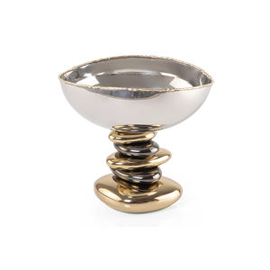 Cuenco de metal martillado de plata con mango de madera, plato de servicio artístico personalizable, centro de mesa decorativo, vajilla - Product Image 5