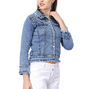 Veste en jean classique à coupe ajustée, lavage clair, camouflage, respirante pour femmes avec options de personnalisation du logo brodé - Product Image 3