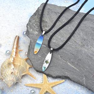 Colliers en acier inoxydable pour planche de surf, collier Tabla De Surf, bijoux sur le thème de l'océan, colliers de surf, colliers en cuir noir pour hommes - Product Image 1