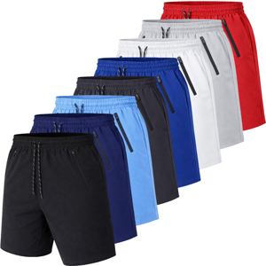 Shorts d'entraînement décontractés pour hommes, taille mi-haute élastique, tissés 100 % polyester, couleur unie, poches zippées, séchage rapide, respirants - Product Image 1