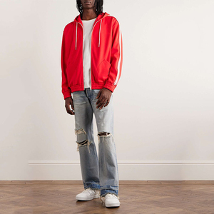 Sudadera con capucha de poliéster 100% ligera personalizable de tendencia superior Cremallera con cordón a rayas informal con logotipo bordado de alta calidad - Product Image 6