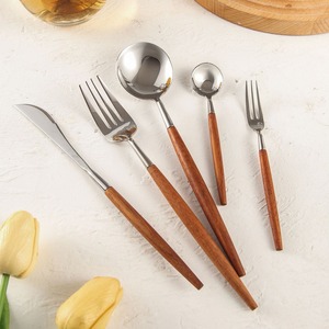 Juego de cubiertos de madera plateada de estilo nórdico de acero inoxidable de lujo más vendido, juego de cucharas duraderas de primera calidad, fiesta elegante de forma larga - Product Image 1