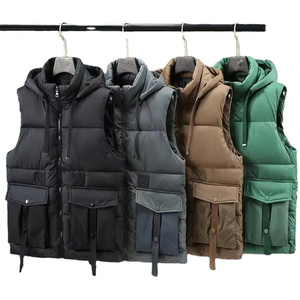 Chaleco acolchado grueso para exterior con logotipo personalizado para hombre, chaqueta de invierno con bolsillo y cremallera y cuello levantado, chaleco acolchado negro para hombre - Product Image 1