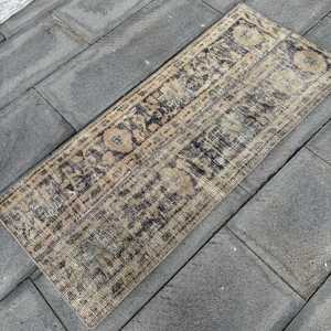 Alfombra Turca de 1.7x4.1 pies, Alfombra Pequeña Vintage, Alfombra Ikat Azul Marrón - Product Image 2