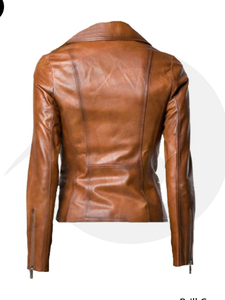 Última moda transpirable Mujer chaqueta de cuero de manga regular chaqueta de Color marrón OEM diseño Logo chaqueta de cuero en el precio barato - Product Image 2