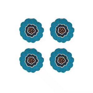 Juego de posavasos con cuentas de alta calificación de 4 piezas Diseño floral Dodger Posavasos con cuentas de color azul en un posavasos de precio económico - Product Image 1