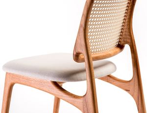 Chaise de salle à manger en rotin noir haut de gamme vintage moderne en bois massif pour villa hôtel appartement pour salon ou restaurant - Product Image 3