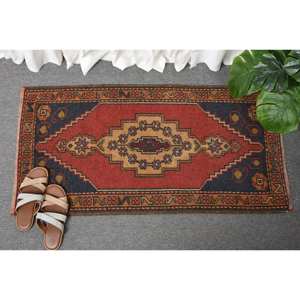 Alfombra Kilim clásica de gran tamaño, 1,8x3,4 pies, rojo y negro, respaldo de látex de lana rectangular para pasillo, Alfombra de área turca, Alfombra de habitación de 10mm - Product Image 4