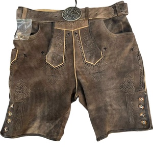 กางเกงหนังแท้คุณภาพสูงสั่งทำสำหรับผู้หญิง แบรนด์ Garman รุ่น Kurz Lederhose สีน้ำตาลวินเทจ สไตล์คอสตูม - Product Image 5