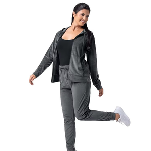 Chándal de Invierno Personalizable para Mujer, Diseño Moderno con Patrón Sólido, Cierre de Cremallera, Ropa Casual con Capucha y Técnica de Pedrería - Product Image 2