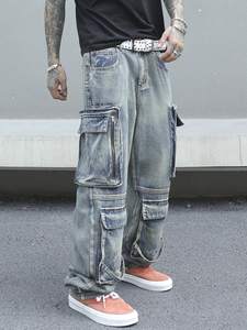 กางเกงยีนส์ผู้ชายทรงหลวมกระเป๋าข้างขนาดใหญ่กางเกงคาร์โก้ลำลองลายพรางกางเกงวิ่งฮิปฮอป - Product Image 2