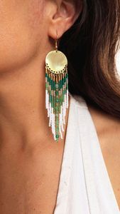 Pendientes de cuentas bohemios turquesa con acentos dorados Pendientes de flecos con cuentas bohemias nativas, pendientes de cuentas de plumas de pluma - Product Image 5