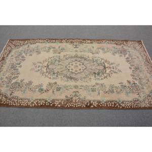 พรมตุรกีวินเทจคลาสสิกสีเบจสีน้ำตาล3.8 x 7.3ft ขนสัตว์เย็บปะติดปะต่อกันสี่เหลี่ยมผืนผ้าน้ำยางสนับสนุนกองกำมะหยี่ความสูงสำหรับห้องนั่งเล่น - Product Image 3