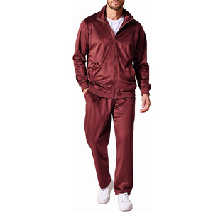 Cómodo Borgoña para hombre, chándal de terciopelo de 2 piezas, chaquetas con cremallera completa, pantalón de terciopelo para correr, chándal de terciopelo con logotipo personalizado al por mayor - Product Image 4