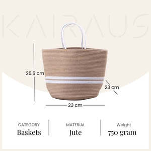 Jute Grey Oval Tote <b>Storage</b> <b>Basket</b> with Handles Stylish and Durable - Product Image 5