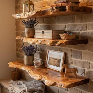 Solid Wood Floating Wall <b>Shelves</b> Storage <b>Shelf</b> Adjustable Height For Living Room Bedroom Home Decor Modern Design Standard Brown - Product Image 4