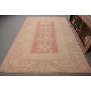 Alfombra turca Vintage clásica Beige Rosa 6,2X9,1 pies Patchwork tejido lana Material látex respaldo para sala de estar pasillo para adolescentes - Product Image 1