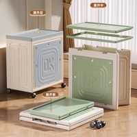 Boîte de rangement pliable en plastique grande capacité, bac organisateur en PP, conteneur de rangement pour vêtements et jouets à double porte avec roulettes