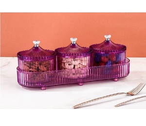 Luxury Glass Storage <b>Box</b> With Crystal Lid Knobs Includes 3 <b>Removable</b> Jars <b>For</b> Serving Dry Fruits Candy Nuts <b>For</b> Dining Table - Product Image 4