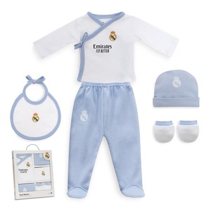 Conjunto de Ropa de Algodón 100% para Recién Nacidos (0-6 Meses) Azul Sólido, Incluye Camisa, Pantalones, Guantes, Babero y Calcetines - 5 Piezas - Product Image 1
