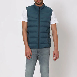 Veste sans manches d'hiver rembourrée en duvet chauffante de mode en gros pour hommes, style gilet en coton avec motif uni et logo - Product Image 5