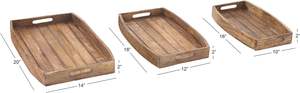 Plateau en bois de manguier avec poignées à fentes, lot de 3, plateau roulant rond brun, plateau de service en bois pour les petits-déjeuners - Product Image 4