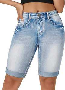 Pantalones Cortos de Mezclilla para Hombre, Nuevos, a la Moda, de Verano, Cintura Media, 100% Algodón, Cierre de Botones, Ajustados, Tallas Grandes, Casuales, Sólidos, Transpirables y Ecológicos - Product Image 2