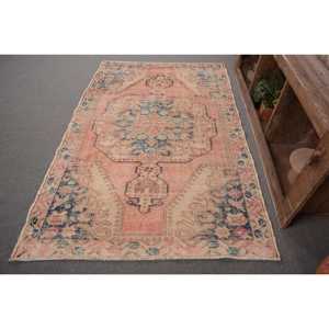 Alfombra turca vintage 4,5x6,8 pies hecha a mano Beige azul lana poliéster Rectangular felpa pila Patchwork patrón Tabriz estilo látex - Product Image 1