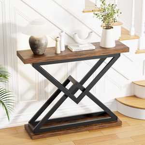 Table <span class=keywords><strong>console</strong></span> étroite industrielle, table de canapé en <span class=keywords><strong>bois</strong></span> brun rustique avec pieds en métal <span class=keywords><strong>noir</strong></span> pour entrée - Product Image 2