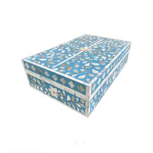 Caja de incrustaciones de hueso, joyería hecha a mano, caja de joyería azul marroquí, Artware indio, decoración del hogar y artículos para el hogar, gama India hecha a mano - Product Image 4