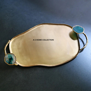 Ensemble de 2 plateaux de service pour la présentation des aliments et des desserts, avec poignées dorées en métal, plateau décoratif de haute qualité - Product Image 2