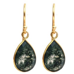 Rêu Mã Não bezel-set Bông tai | mạ Vàng lê dangle Bông tai 15x10mm, có thể Birthstone Bông tai đồ trang sức - Product Image 1