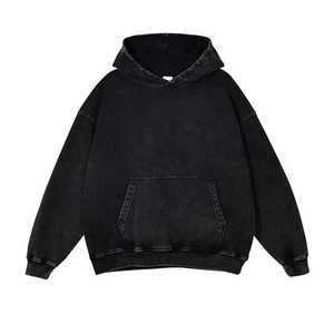 Sweat à capuche noir oversize avec poche kangourou, personnalisable, vente en gros, pull oversize épais 100% coton, sweat à capuche vierge - Product Image 1